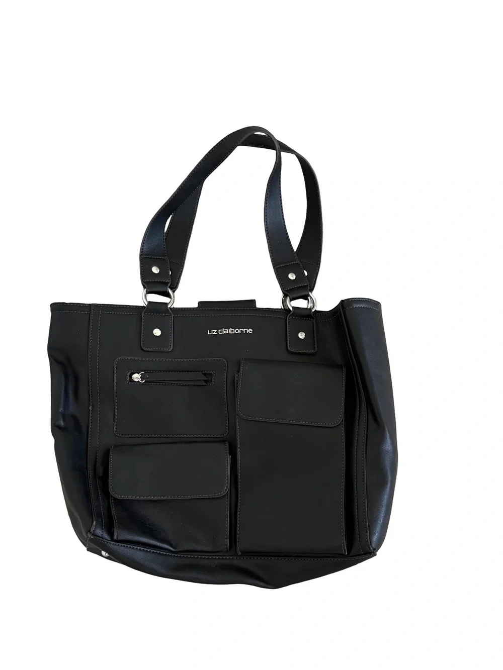 Liz Claiborne Black Tote with Multiple Front Pockets
